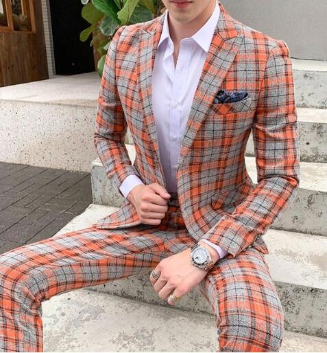 Quadriller coupe slim fit  veste deux bouton une fonte 3 pièces costume pour homme  SPORT - MS